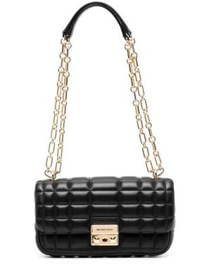 Michael Kors 'Tribeca' Quilted Crossbody Bag With Chain-Link Shoulder Strap And Logo Plaque On The Front - Black