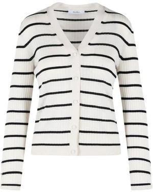 Max Mara Striped V-Neck Cardigan - White