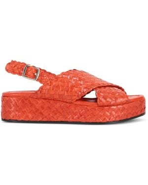 LA ROSE Woven Crossover Platform Sandals - Red