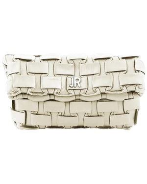 John Richmond Woven-Design Logo-Plaque Clutch Bag - Natural