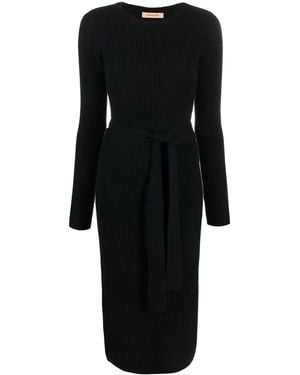 Yves Salomon Ribbed-Knit Midi Dress - Black