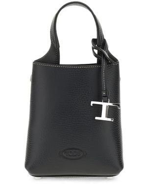 Tod's T Timeless Pebbled Bucket Bag - Black