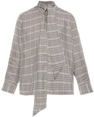 Munthe Veiling Check-Pattern Tie-Neck Shirt - Grey