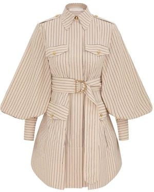 Zimmermann Memento Utility Striped Belted-Waist Mini Dress - Natural