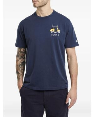 Mc2 Saint Barth X Vespa Scooter-Embroidered T-Shirt - Blue