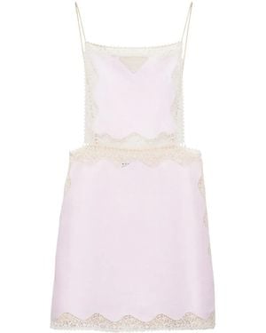 Prada Lace-Trimmed Linen Minidress - Pink
