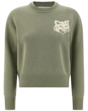 Maison Kitsuné Contrast Fox Head Jumper - Green