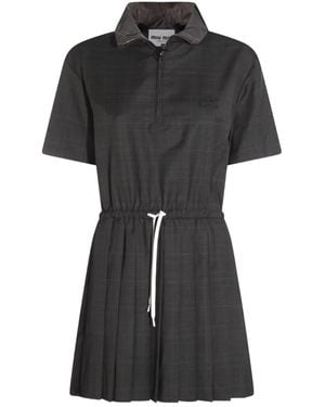 Miu Miu Kariertes Kleid mit Falten - Schwarz