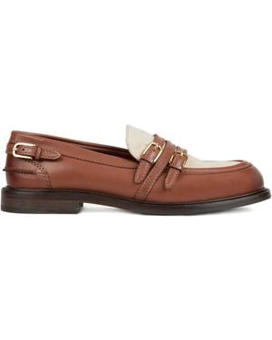 Sandro Buckled Leather Loafers - Brown