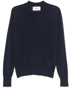 Ami Paris Long-Sleeve Polo Shirt - Blue