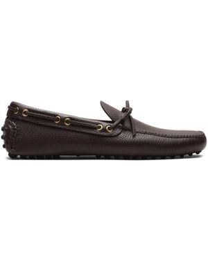 Car Shoe Grained-Leather Driving Shoes - Brown