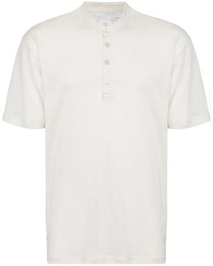 Eleventy Buttoned Linen-Cotton T-Shirt - White