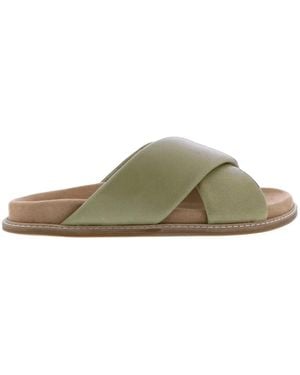 Paris Punk Crossover-Strap Leather Slippers - Green