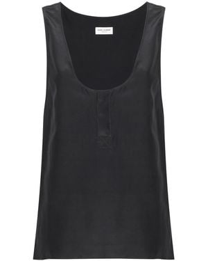 Saint Laurent Seiden-Tanktop Mit Henley-Kragen - Schwarz