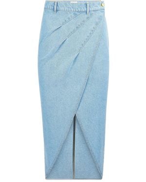 Nina Ricci Draped Denim Midi Skirt - Blue