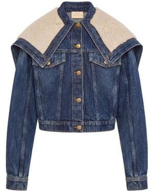 Ulla Johnson Sybil Shearling-Collar Denim Jacket - Blue