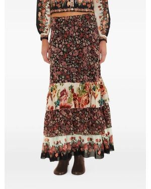 FARM Rio Floral-Print Tiered Maxi Skirt - Brown
