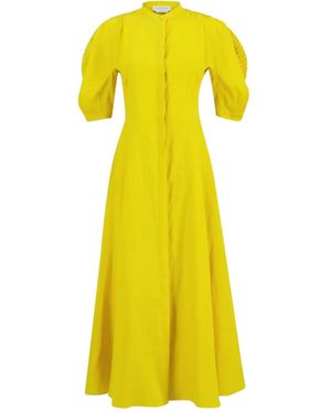 Gabriela Hearst Puffed-Sleeve Shirt Dress - Yellow