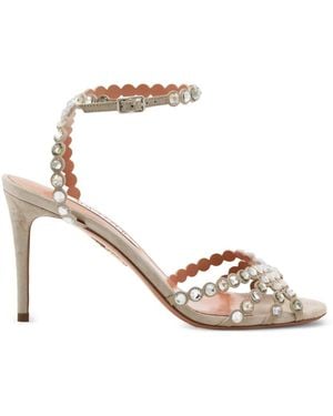 Aquazzura Tequilla Crystal-Embellished Scalloped Sandals - Metallic