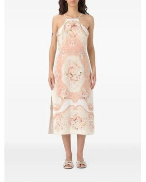 Twinset Floral-Print Scalloped-Trim Midi Dress - Natural