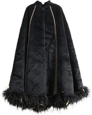YANGKEHAN Floating Life Like A Dream Feather-Trim Embroidered Cape - Black