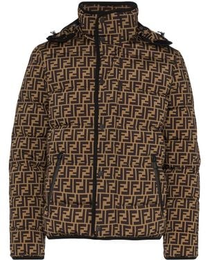 Fendi Ff Logo Print Puffer Jacket - Brown