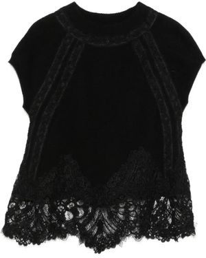 Ermanno Scervino Top Con Ribete De Encaje De Manga Corta - Negro
