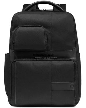 Piquadro Logo-Plaque Paneled Backpack - Black