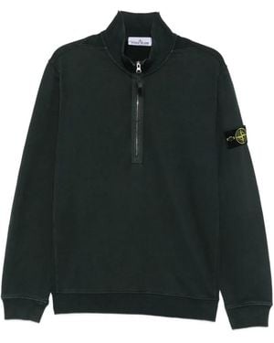 Stone Island Logo-Patch Quarter-Zip Jumper - Black