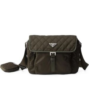 Prada Medium Quilted Re-Nylon Shoulder Bag With Saffiano Leather Trim - Black