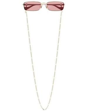 Gucci Gg1600S 004 Rectangle-Frame Chain-Detail Sunglasses - White