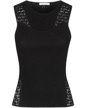 Patrizia Pepe Lace-Insert Ribbed Tank Top - Black