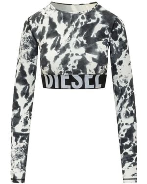 DIESEL Tie-Dye Long-Sleeve Crop Top - White