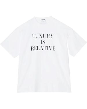 Moschino Slogan-Print Drop-Shoulder T-Shirt - White