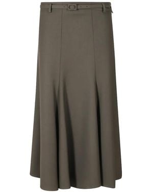 Alysi Belted Flared Midi Skirt - Grey