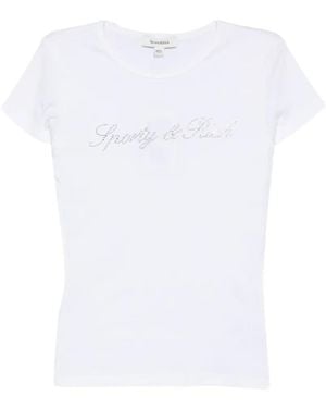 Sporty & Rich Pandora Rhinestone-Logo T-Shirt - White