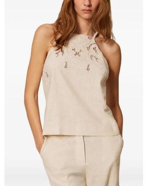 Twinset Linen Blend Top With Embroidery - Natural