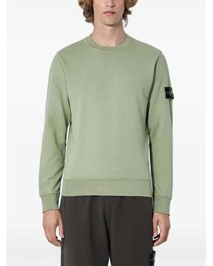 Stone Island Arm-Patch Ribbed-Trim Jumper - Green