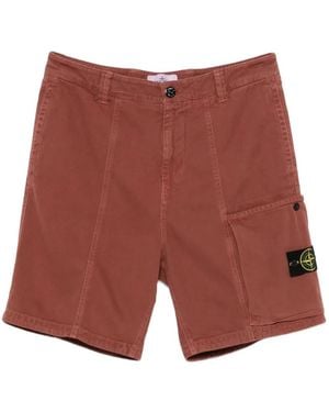 Stone Island L100014 Organic Panama Cotton 'Old' Effect Shorts - Red