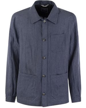 Fedeli Bristol Breast-Pocket Linen Jacket - Blue