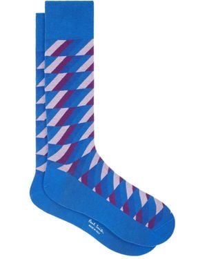 Paul Smith Chaussettes En Coton À Rayures Diagonales - Blue