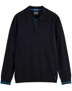 Scotch & Soda Long-Sleeve Knitted Polo Shirt - Blue