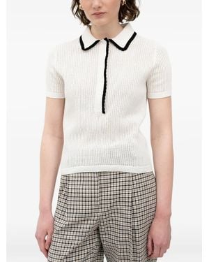 HUGO Scallop-Trim Ribbed-Knit Polo Shirt - White