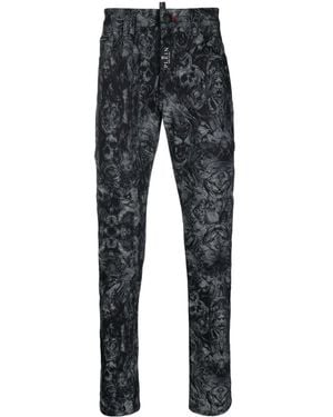 Philipp Plein Mid-Rise Tapered-Leg Jeans - Blue