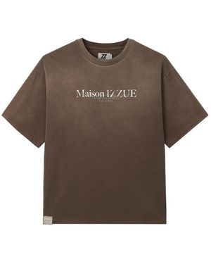 Izzue Logo-Print Cotton T-Shirt - Brown