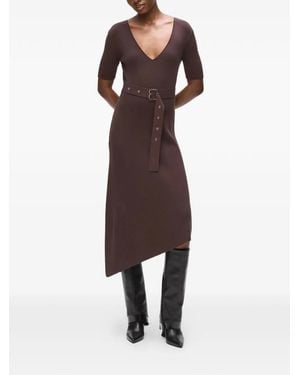 KARL LAGERFELD Belted V-Neck Midi Dress - Brown
