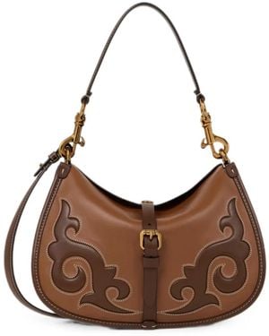 Etro Medium Leather Pony Bag With Texan Embroidery - Brown