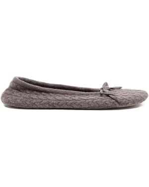 N.Peal Cashmere Slippers A Maglia Intrecciata - Marrone