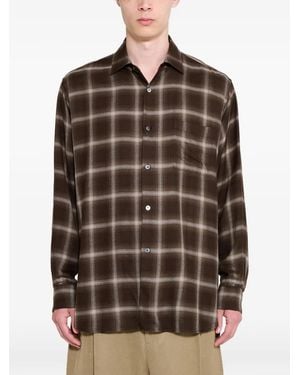 Ssstein Check-Pattern Oversized Shirt - Brown