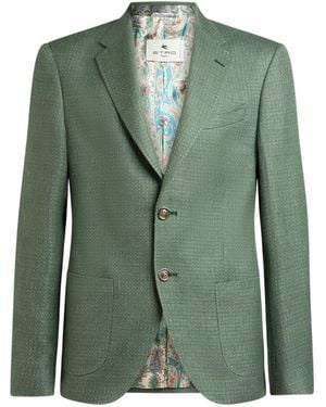 Etro Single-Breasted Wool Blazer - Green